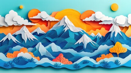 Mountain range under a blue sky adorned with clouds Mountain range with blue sky and clouds