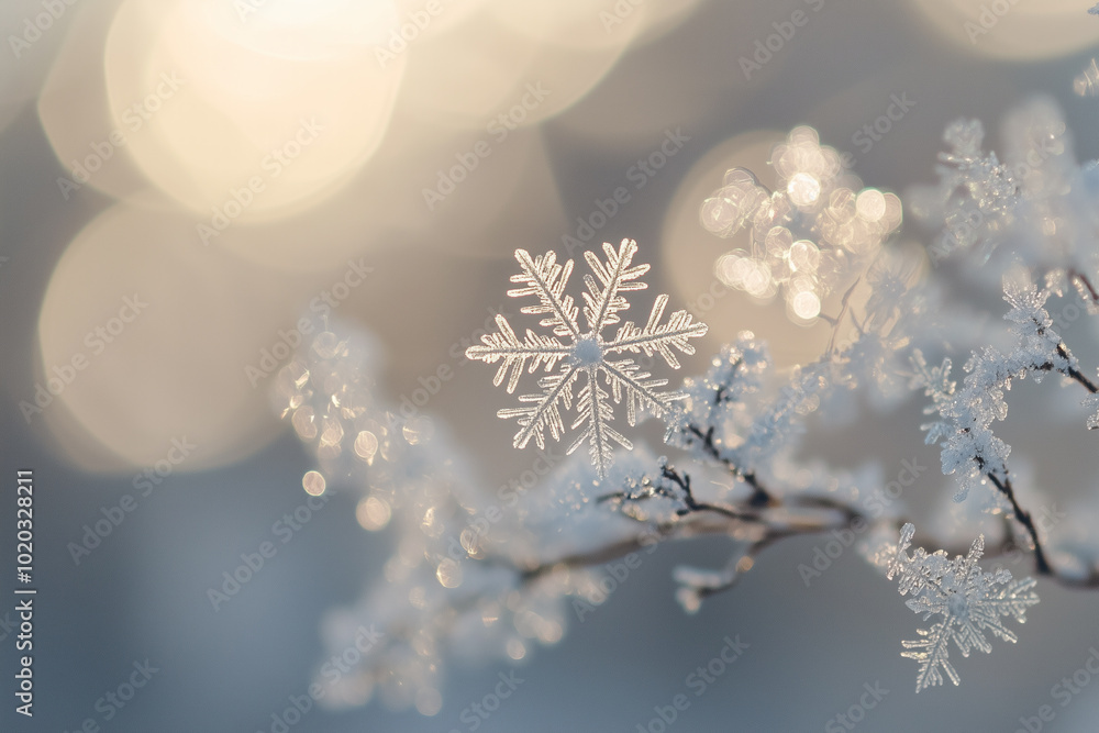Poster soft focus snowflake with bokeh background effect
