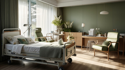 Interior Bedroom in nursing home, furniture for people with disabilities