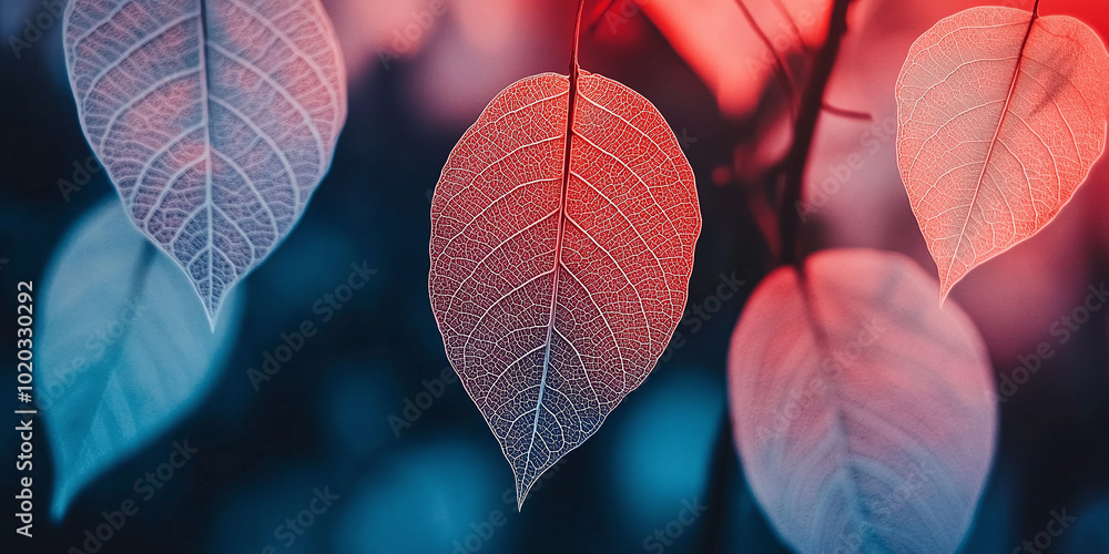 Aufkleber a collection of skeleton leaves on a blurred background in close up. with copy space image. place fo