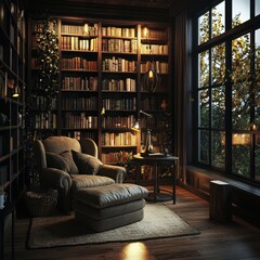 Cozy Reading Nook with Bookshelves and Natural Light