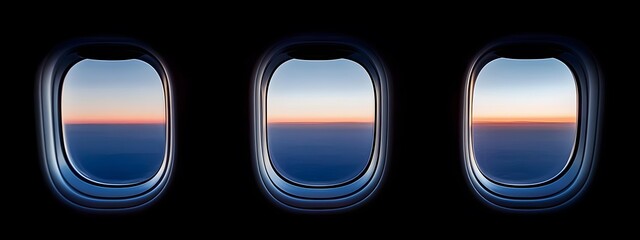 A cinematic shot of the window view from inside an airplane