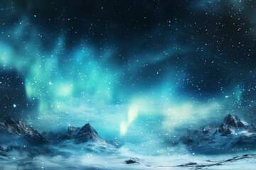 Naklejka premium Northern Lights Dance Over Snowy Landscape