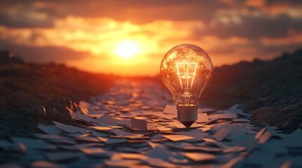 A lightbulb illuminating a path made of ballots, representing how informed voting can light the way toward a brighter future
