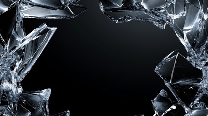 A Frame of Shattered Glass Against a Black Background