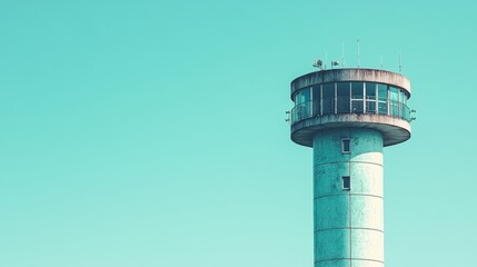 Tower in a Clear Blue Sky with Minimalist Design