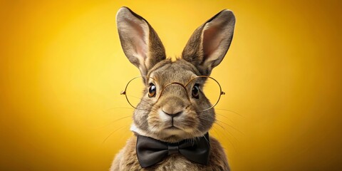 Fototapeta premium A dapper rabbit with spectacles and a bow tie, a whimsical portrait of furry charm and intellectual curiosity