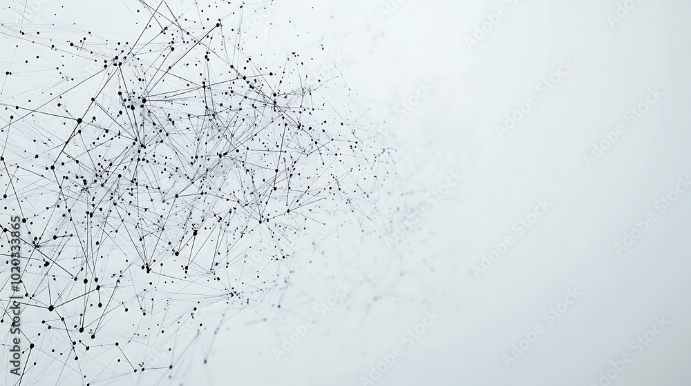 Poster abstract network of black dots and lines on a white background