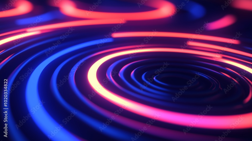 Poster colorful circular light waves create an abstract pattern in a dark environment during a digital art 