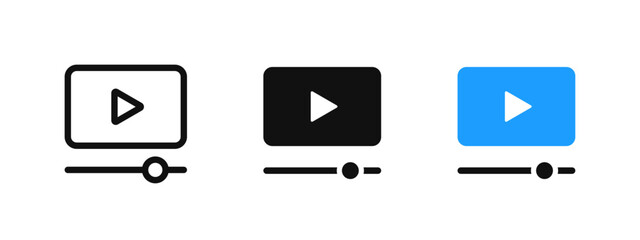 Video player icon. Media player button. Online cinema vector illustration. Movie rewind slider bar symbol. Multimedia interface sign. Film control pictogram. Video player isolated concept.