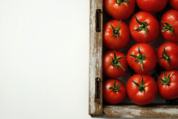 A crate full of ripe red tomatoes