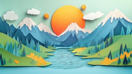 Mountain river in a scenic valley setting Scenic valley with a mountain river