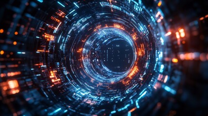 Fototapeta premium Abstract Futuristic Tunnel with Orange and Blue Lights