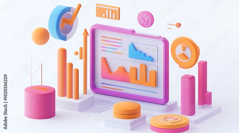 Poster 3d colorful data visualization with charts and graphs