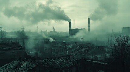 Fototapeta premium Industrial Smog Engulfs a Cityscape