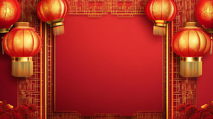 Festive red background with traditional lanterns, ideal for celebrations, festivals, and cultural events.