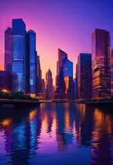 Obraz premium dynamic city skyline reflections twilight glowing vibrant atmospheric mood captured stunning urban landscapes, cityscape, buildings, architecture, sunset