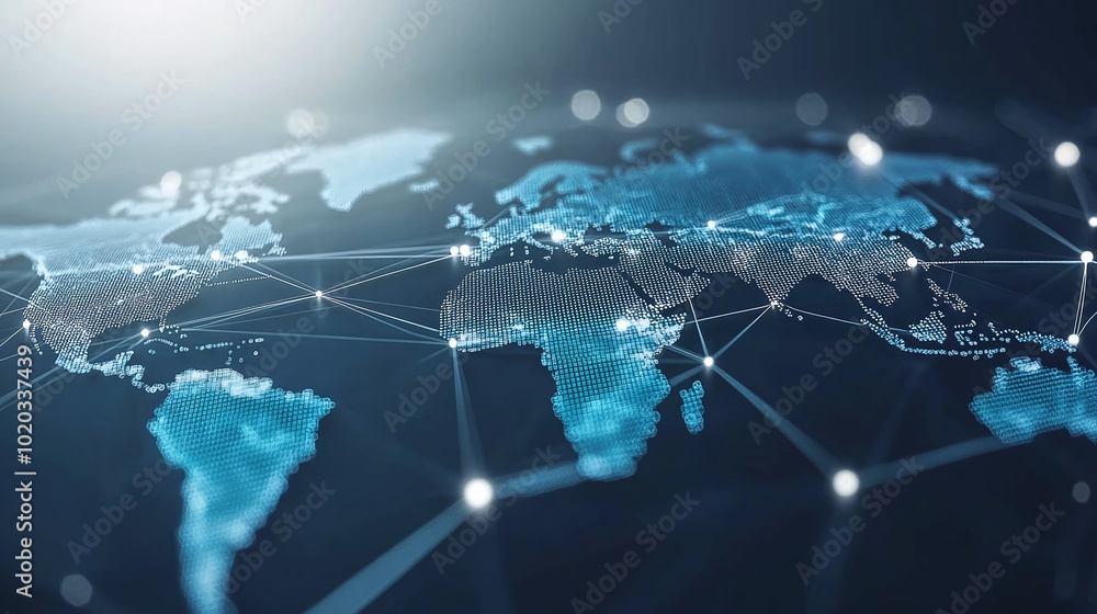 Poster global network connection. big data analytics and business concept, world map point