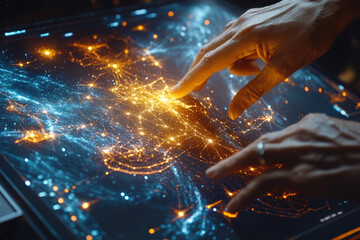 Futuristic Technology Interface With Hands Interacting 