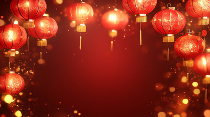 Festive red lanterns shine against a soft background, creating a vibrant and warm atmosphere for celebrations and gatherings.