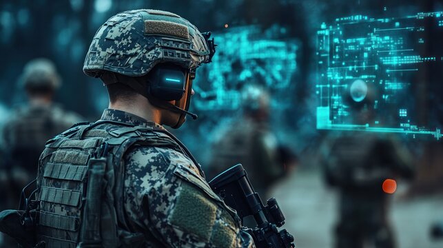 Combat simulation technology in military training, using AI-driven systems for tactical scenario development