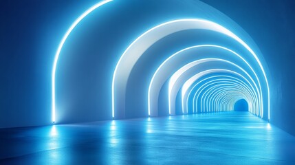 Obraz premium Futuristic Blue Tunnel with Neon Lighting