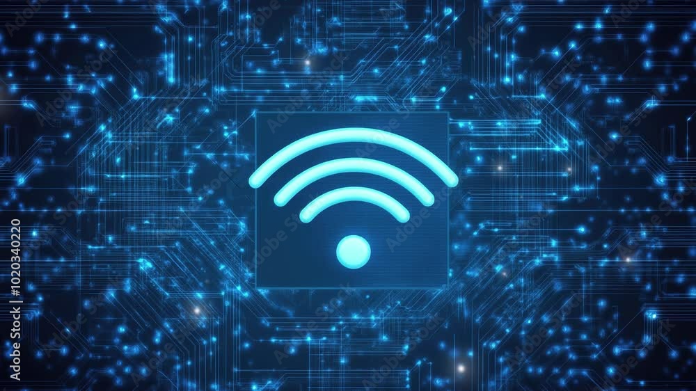 Poster wireless connection symbol on a blackboard. network technology concept. wi-fi icon is in the center.