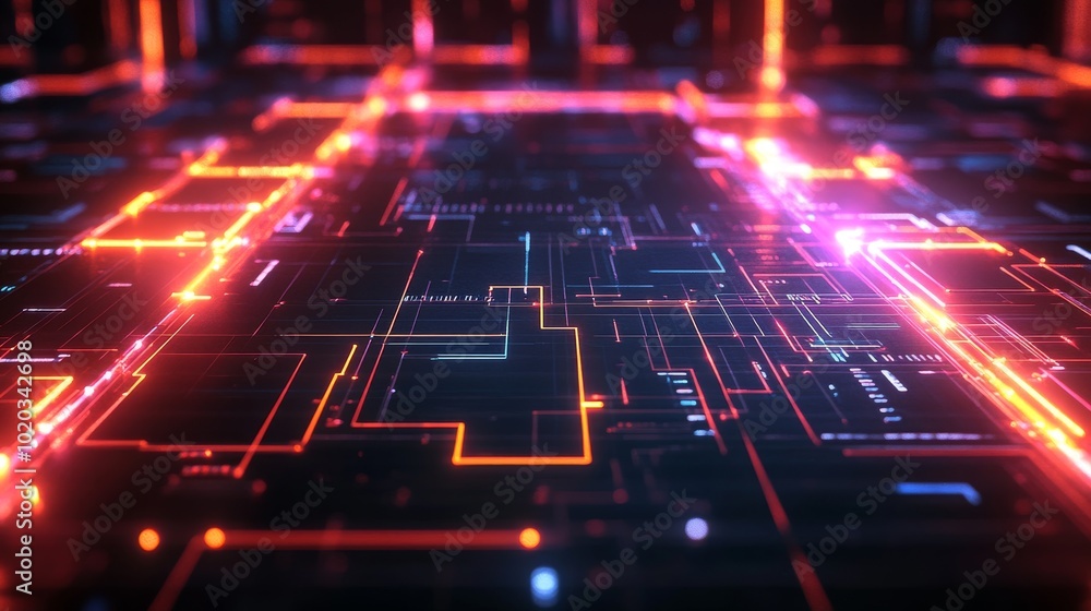 Poster abstract digital network with glowing lines and shapes