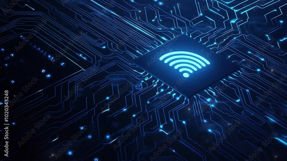 Poster wireless connection symbol on a blackboard. network technology concept. wi-fi icon is in the center.