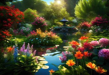 vibrant garden blooms showcasing lush greenery amidst colorful floral displays serene natural landscape, arrangement, botanical, decorative, ecosystem