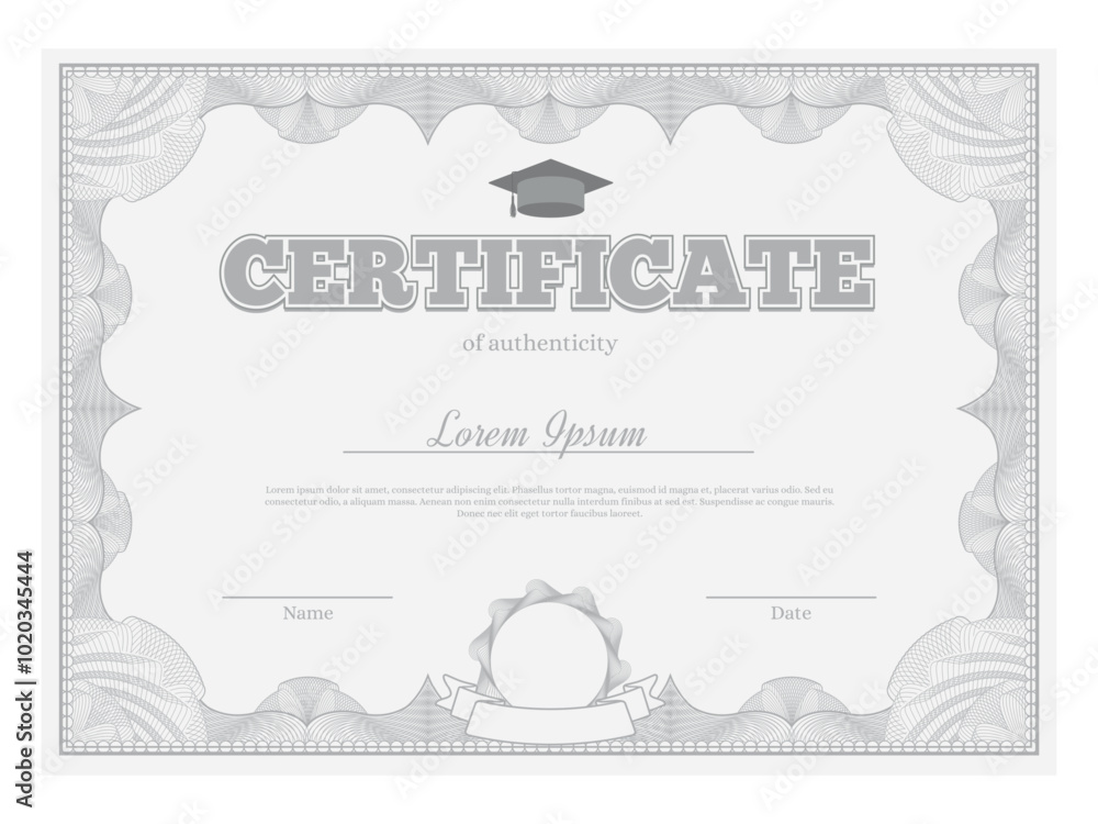 Poster certificate features a sophisticated geometric line pattern around its border and placeholders for n