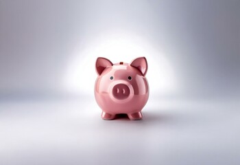 Pink piggy bank with a slot on top,  sitting on a white surface.