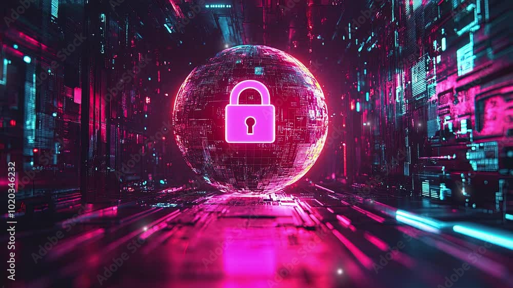 Poster cyber security network. digital padlock icon. futuristic technology. data security. abstract digital