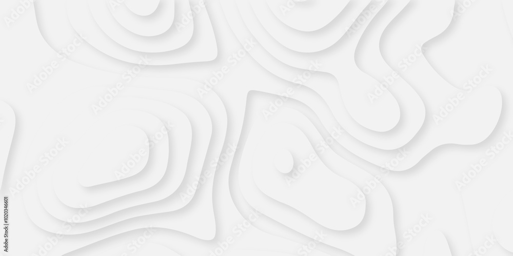 Poster abstract white paper cut background with lines. background of the topographic map. white wave paper 
