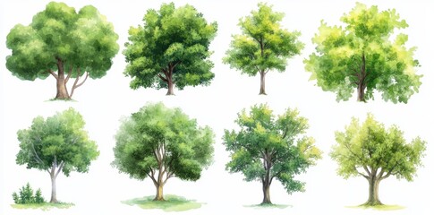 watercolor tree collection. Set of hand drawn trees. forest tree pack.