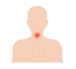 Human body highlighting pain spots, with a focus on the central neck area, indicating potential discomfort or stress areas relevant to human health