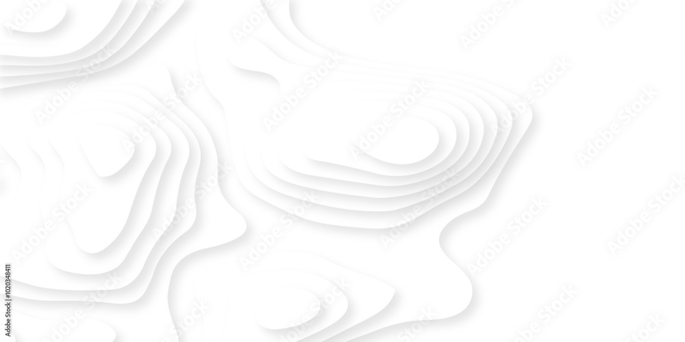 Poster abstract white paper cut background with lines. background of the topographic map. white wave paper 