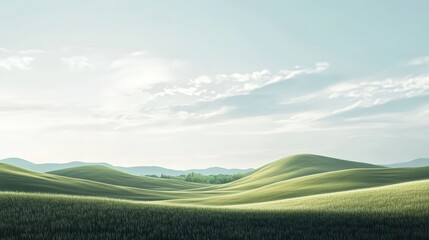 Obraz premium Rolling green hills under a blue sky.