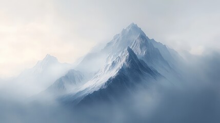 Obraz premium Snowy mountains shrouded in fog.