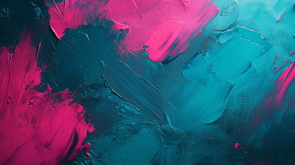 Bold Abstract Painting with Teal and Pink Textured Brush Strokes