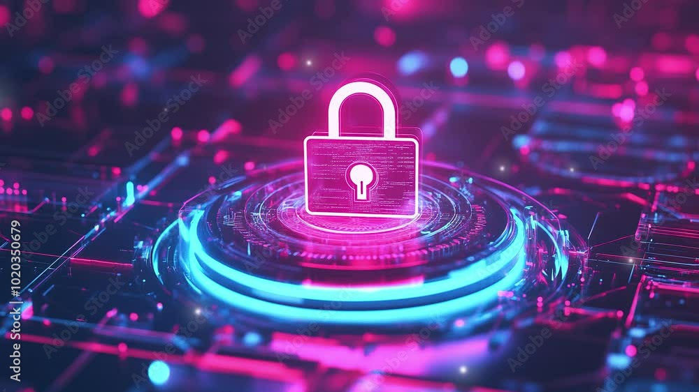 Poster cyber security network. digital padlock icon. futuristic technology. data security. abstract digital