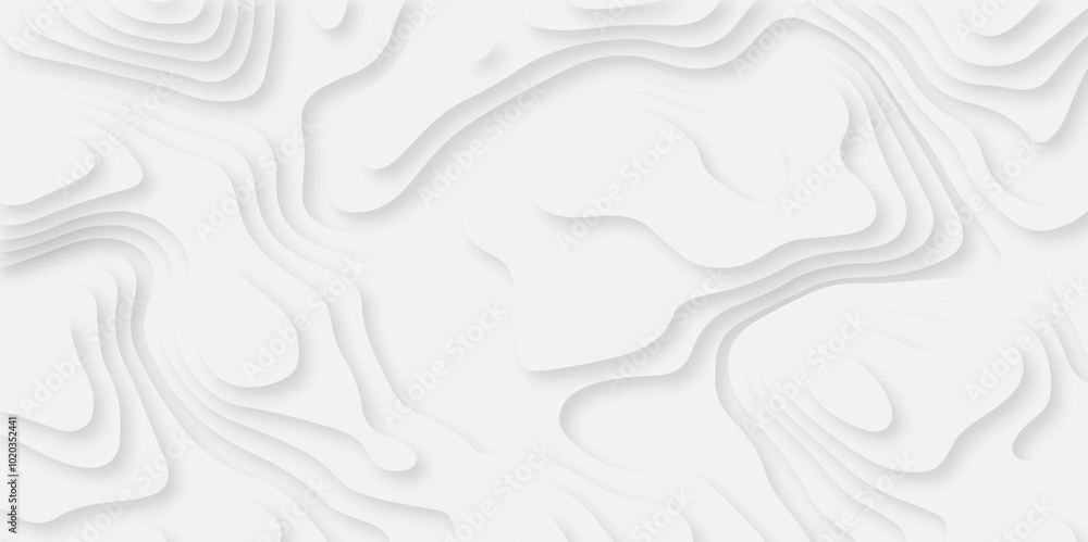 Poster abstract white paper cut background with lines. background of the topographic map. white wave paper 