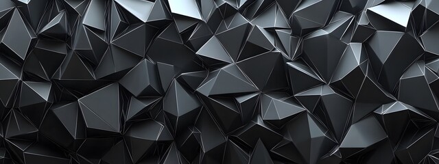 Fototapeta premium 3D low-poly background with black triangles, simple shapes, and a dark grey color