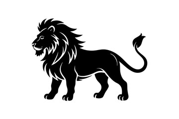 lion with mane big cat black silhouette 
