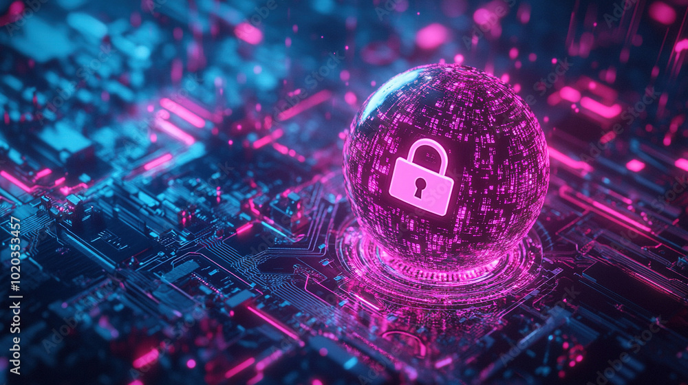 Poster cyber security network. digital padlock icon. futuristic technology. data security. abstract digital