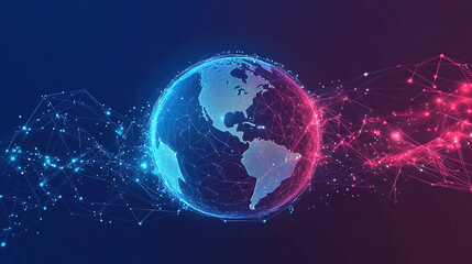 Global connectivity. Abstract digital world with glowing circuit board and globe. Digital technology. Global network concept for internet of things. Futuristic network technology. World map with tech