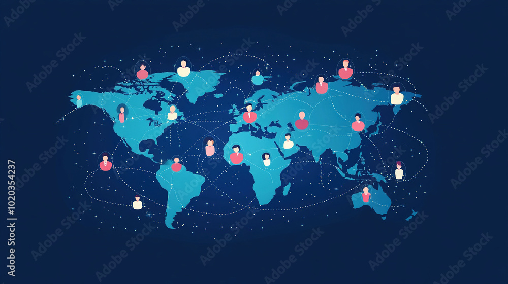 Aufkleber digital map of the world with icons representing people connecting. global network and connectivity 