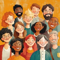 Smiling diverse group of friends looking happy.