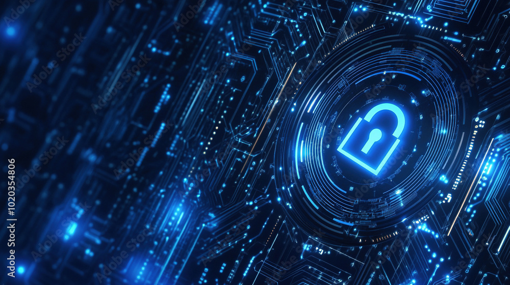 Poster cyber security network. digital padlock icon. futuristic technology. data security. abstract digital