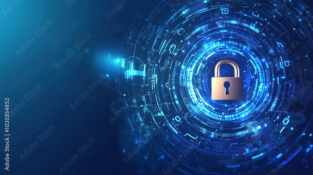 Poster cyber security network. digital padlock icon. futuristic technology. data security. abstract digital